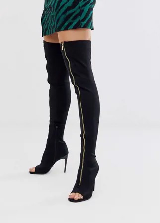 Черные ботфорты с открытым носком ASOS DESIGN Kyoko-Черный