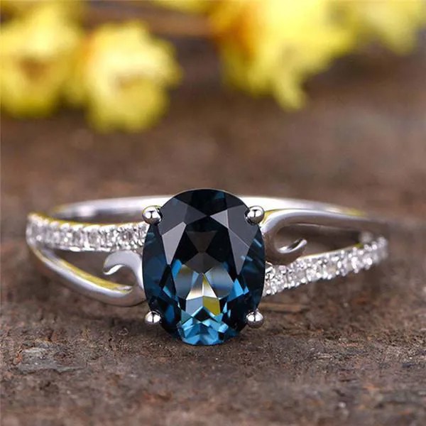 Серебристый цвет Изысканный синий камень Кольцо Обручальное кольцо Ювелирные изделия Подарки для женщин