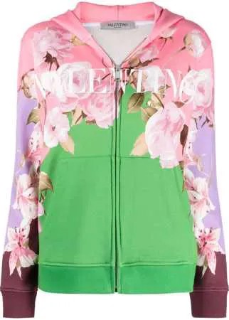 Valentino худи на молнии с цветочным принтом