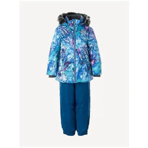Комплект куртка и полукомбинезон для девочки HUPPA BELINDA 1, голубой с принтом/бирюзово-зелёный 11436, размер 86