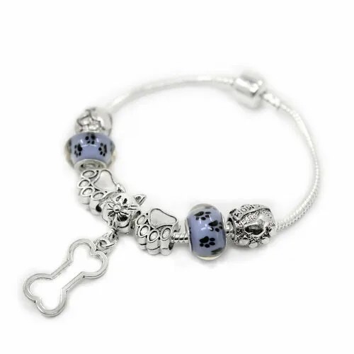 Браслет-цепочка Handinsilver ( Посеребриручку ) Браслет с шармами на основе из бижутерной стали, стразы, муранское стекло, стекло, 1 шт., размер 22 см, голубой