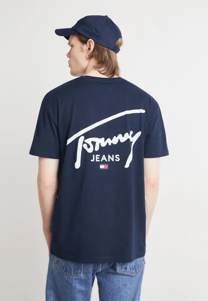 Футболка с принтом Signature Tee Tommy Hilfiger, темно-синий