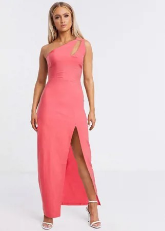 Розовое платье макси на одно плечо с разрезом сбоку Vesper-Розовый цвет