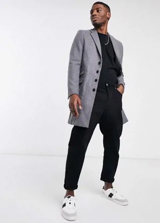 Однобортное длинное пальто из материала с добавлением шерсти Gianni Feraud-Серый