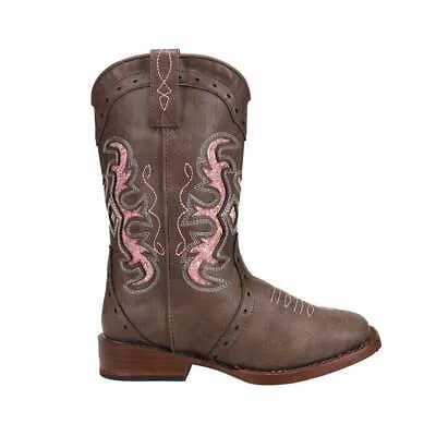 Roper Lexi Rhinestone Square Toe Cowboy Youth Girls Brown Casual Boots 09-018-1