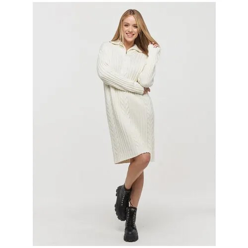 Платье-свитер BE YOU, в спортивном стиле, полуприлегающее, макси, вязаное, размер 42-44, белый
