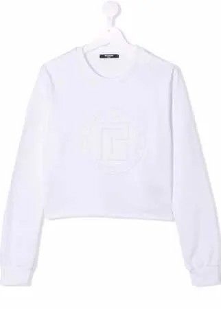 Balmain Kids укороченная толстовка с тисненым логотипом