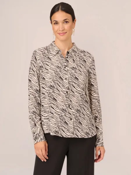 Рубашка с длинным рукавом и принтом зебры Adrianna Papell, слоновая кость/черный