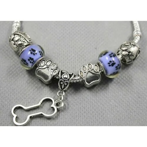 Браслет-цепочка Handinsilver ( Посеребриручку ) Браслет с шармами на основе из бижутерной стали, муранское стекло, стразы, стекло, размер 16 см, голубой