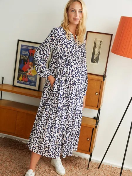 Платье для беременных Baukjen Dorina с абстрактным леопардовым принтом Isabella Oliver, полночный синий лепесток