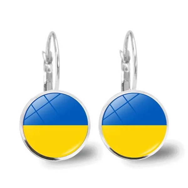 Украина Флаг Серьги Стекло Кабошон Украинский Национальный Символ Серьги Ювелирные изделия