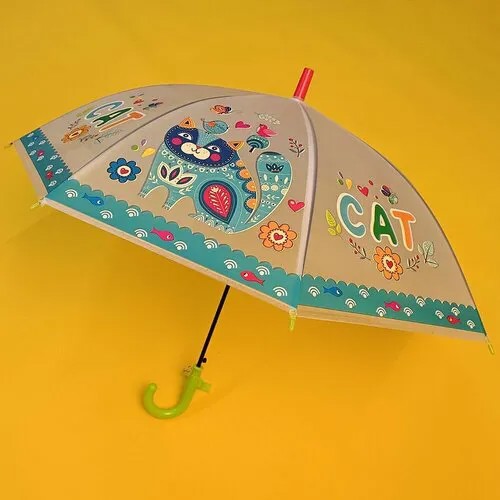 Зонт-трость механика, купол 50 см., для девочек, зеленый