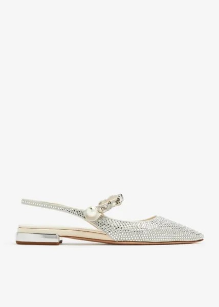 Балетки Miu Miu Crystal Slingback Ballerinas, серый