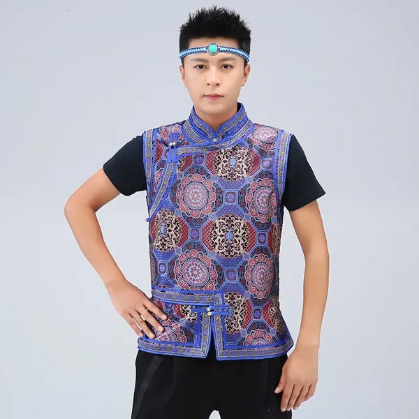 Летняя мужская национальная одежда, топы, Монгольская мужская безрукавка, мужской костюм в китайском стиле Тан, жилет без рукавов