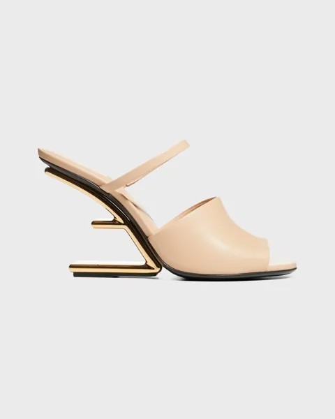Кожаные шлепанцы на каблуке с эффектом металлик Fendi, цвет Blush