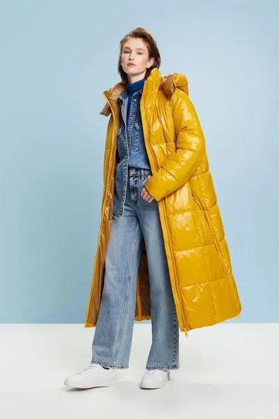 Длинная зимняя куртка со съемным капюшоном Esprit, желтый