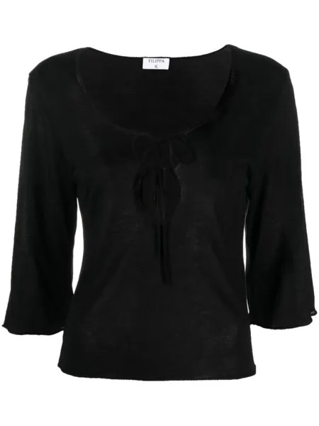 Блузка с укороченными рукавами и завязками Filippa K, черный