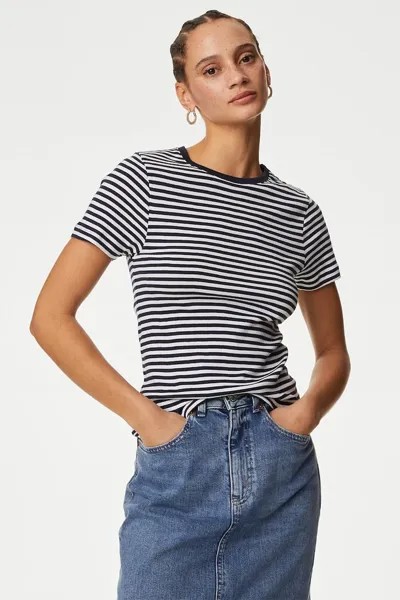 Полосатая футболка с овальным вырезом Marks & Spencer, белый