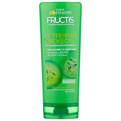 GARNIER бальзам-ополаскиватель Fructis Огуречная Свежесть укрепляющий, для волос, склонных к жирности, 387 мл