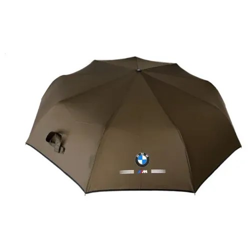 Зонт BMW, автомат, 3 сложения, купол 100 см., 9 спиц, ручка натуральная кожа, чехол в комплекте, коричневый