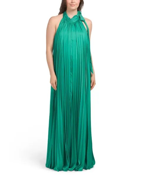 Плиссированное платье с завязкой на шее и низкой спинкой Ieena For Mac Duggal, цвет Spring Green