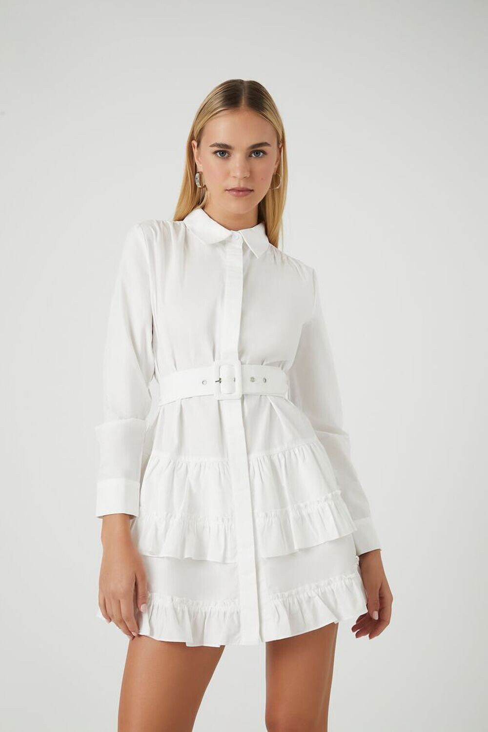 Мини-платье-рубашка с оборками Forever 21, белый