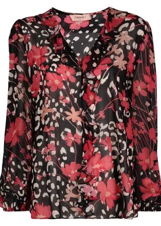 TWINSET блузка с цветочным принтом и V-образным вырезом
