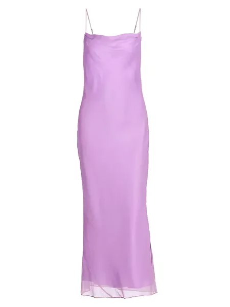 Шелковое платье-миди с воротником-хомутом Vince, цвет verbena sugar plum