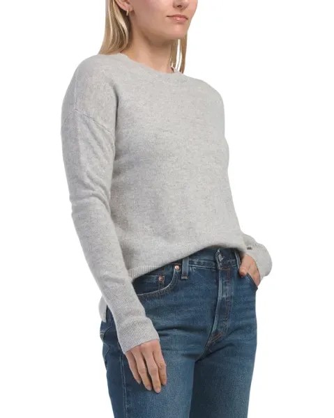 Кашемировый свитер с круглым вырезом и высоким низким подолом Tahari, цвет True Flint Heather