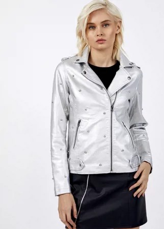 Кожаная куртка женская Tom Farr T4F W9804.96 серебристая L