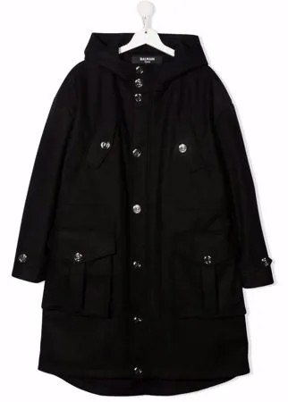 Balmain Kids пальто с капюшоном и карманами