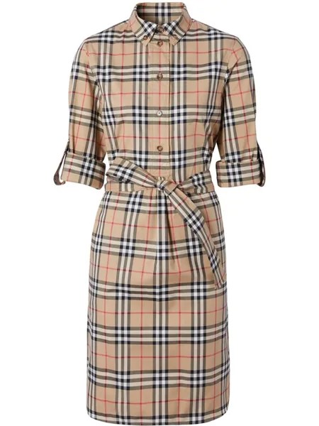 Burberry платье-рубашка в клетку Vintage Check с поясом, коричневый