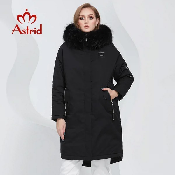 Astrid 2022, женская зимняя куртка, большие размеры, толстые пуховые пальто с капюшоном, натуральный мех, женские парки, модная верхняя одежда, ст...