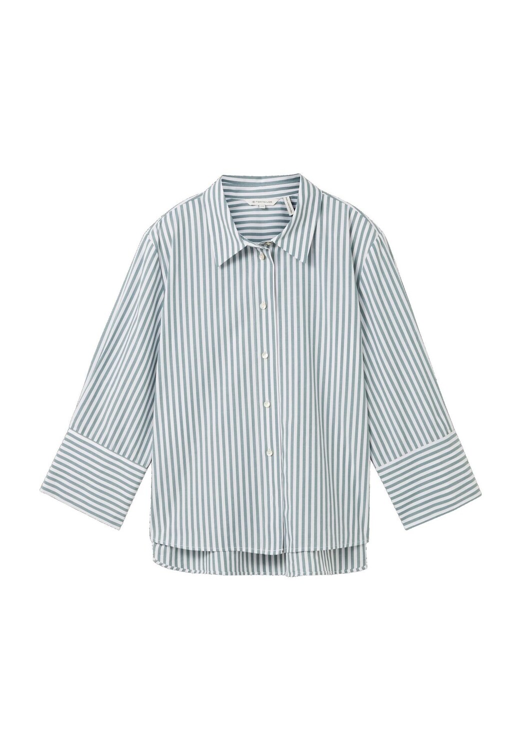Блузка-рубашка, рукав 3/4, в полоску, женская TOM TAILOR, цвет Green Offwhite