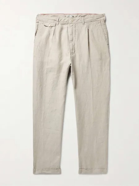 Стандартные укороченные льняные брюки узкого кроя со складками ALEX MILL, бежевый
