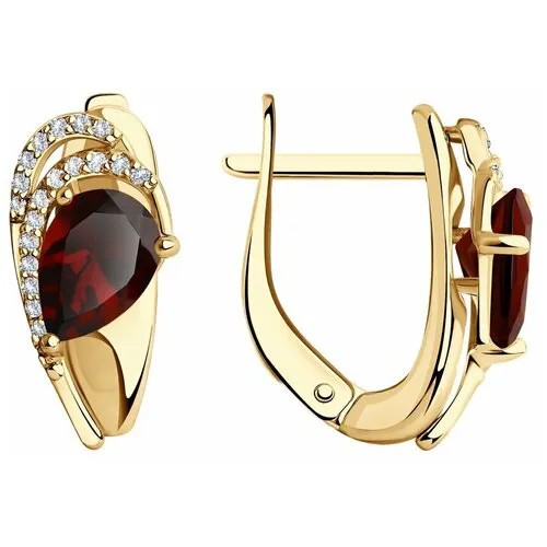 Серьги Diamant, серебро, 925 проба, золочение, гранат, фианит, размер 16 мм, , серебро
