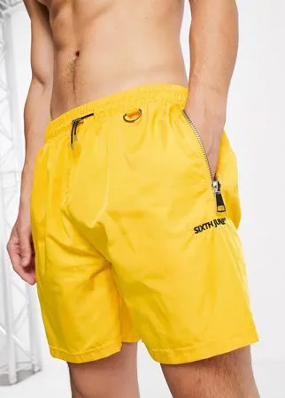 Желтые шорты для плавания с затягивающимся шнурком и карманами на молнии Sixth June-Оранжевый цвет