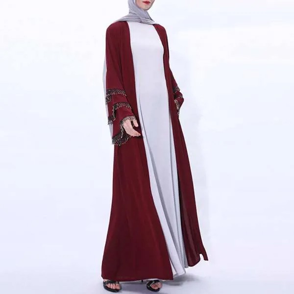 Новое мусульманское арабское Средний Восток женское вечернее платье Кардиган красочные тюлевые бусины малайзийская одежда с длинным рука...