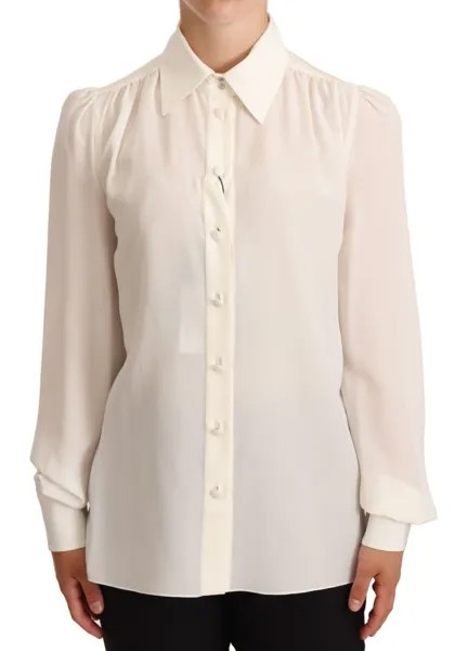 DOLCE - GABBANA Блузка Шелковая белая рубашка-поло с длинными рукавами Топ IT36/ US2 /XS $1200