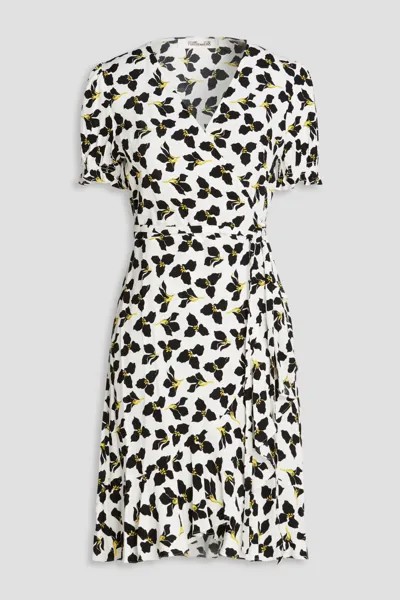 Креповое платье мини с запахом Emilia и оборками с цветочным принтом Diane Von Furstenberg, черный