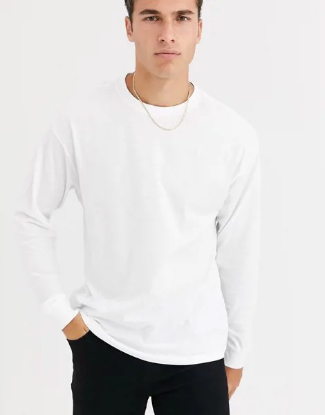 Белый oversize-лонгслив с манжетами New Look