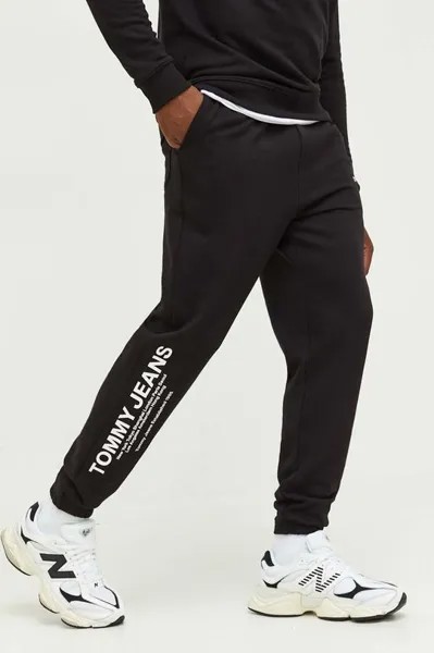 Хлопковые спортивные брюки Tommy Jeans, черный