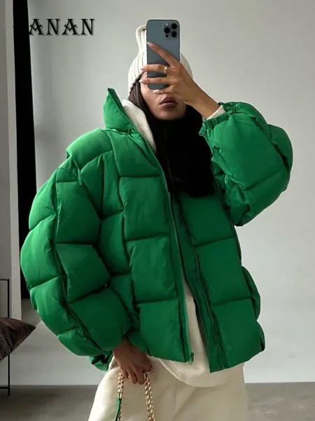 Зимняя Толстая куртка, пальто, модные Тканые Свободные короткие парки 2022, Женские однотонные теплые пальто на молнии с хлопковой подкладкой...