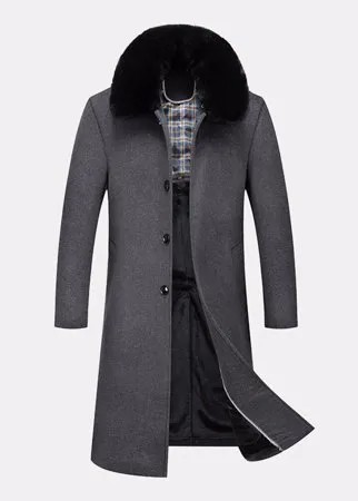 Мужское шерстяное пальто со съемным воротником утолщает деловое теплое пальто средней длины