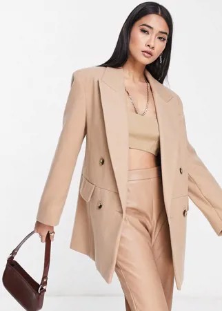 Однотонный блейзер-пальто бежевого цвета Topshop-Светло-бежевый цвет