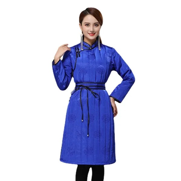 Зимняя Традиционная монгольская одежда для женщин, платье средней длины, стеганое Стеганое пальто в китайском стиле, женский костюм Монголии