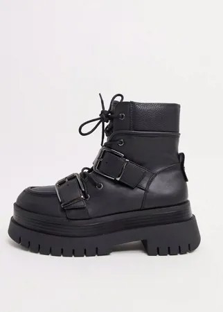 Черные ботинки на массивной подошве с пряжками Bershka-Черный
