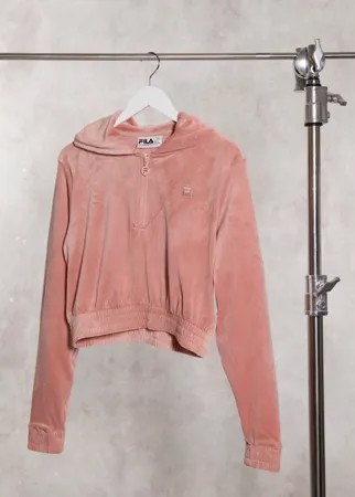 Розовый велюровый худи с воротником на молнии Fila