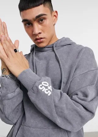 Oversized-худи с эффектом кислотной стирки ASOS 4505-Серый