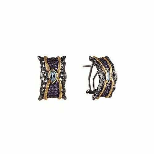 Серьги ELEMENT47, серебро, 925 проба, аметист, топаз, , черный